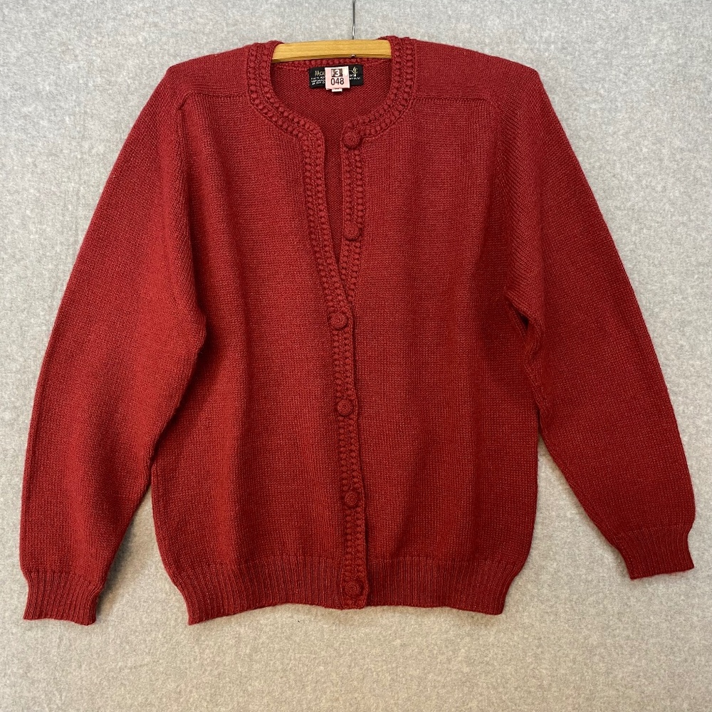 Mon Repos Cardigan Sweater Size M Red Button Front Alpaca Wool Long Sleeve Peru